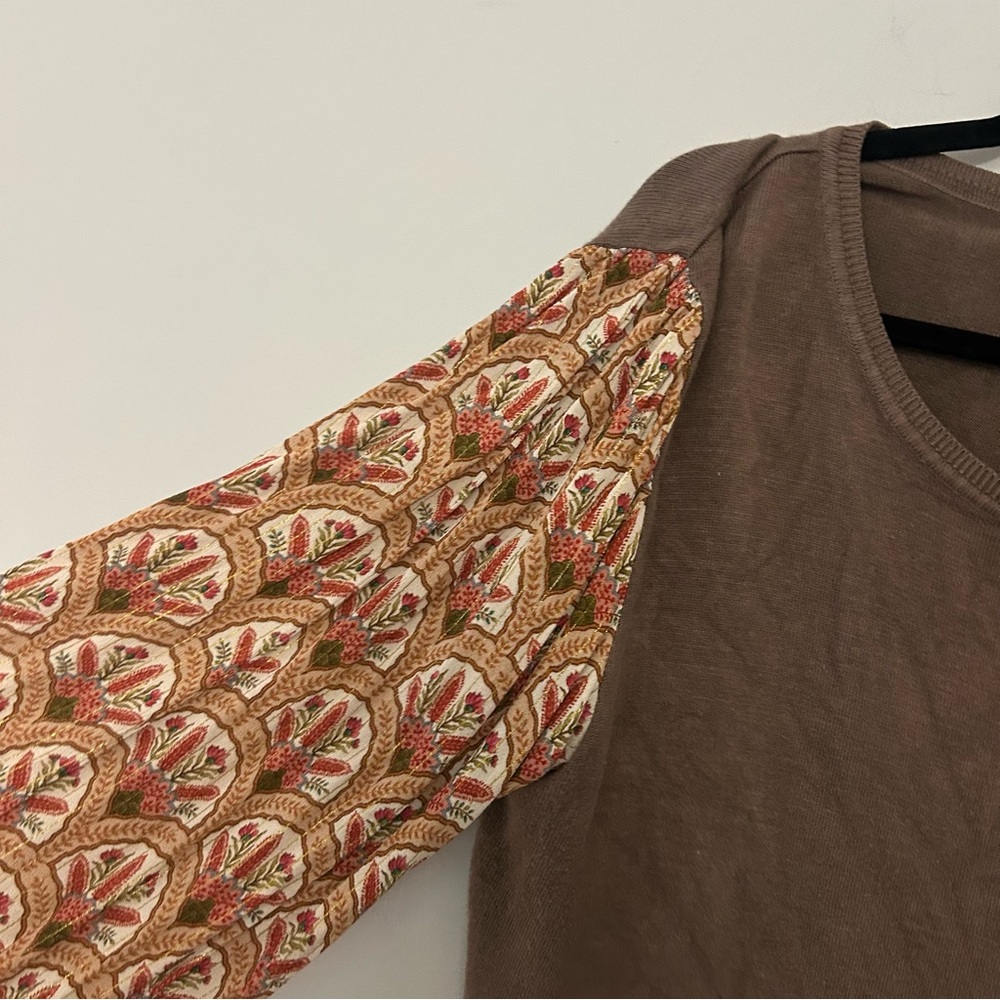 Anthropologie Bl-nk Brown Printed Puff-Sleeve Sweater - Picture 4 of 7